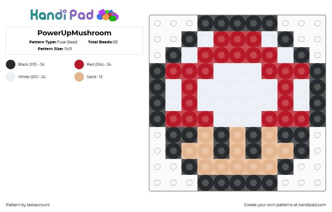 PowerUpMushroom - Fuse Bead Pattern by testaccount on Kandi Pad - mushroom,mario,nintendo,video game,simple,charm,white,red,tan