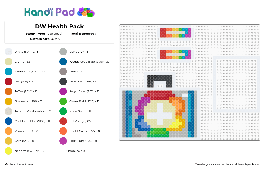 DW Health Pack - Fuse Bead Pattern by ackron- on Kandi Pad - medkit,dandys world,dandaids,video game,colorful