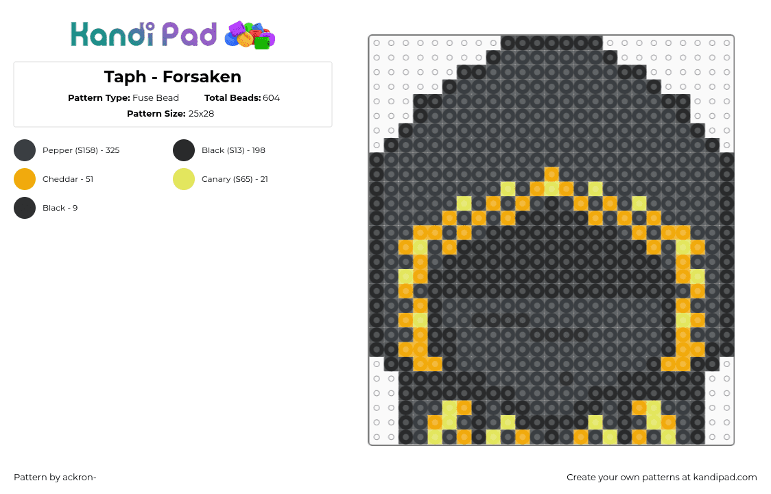Taph - Forsaken - Fuse Bead Pattern by ackron- on Kandi Pad - black,orange,yellow