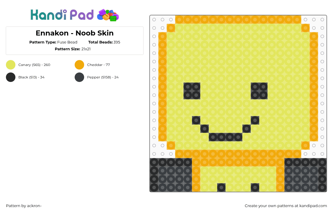 Ennakon - Noob Skin - Fuse Bead Pattern by ackron- on Kandi Pad - yellow