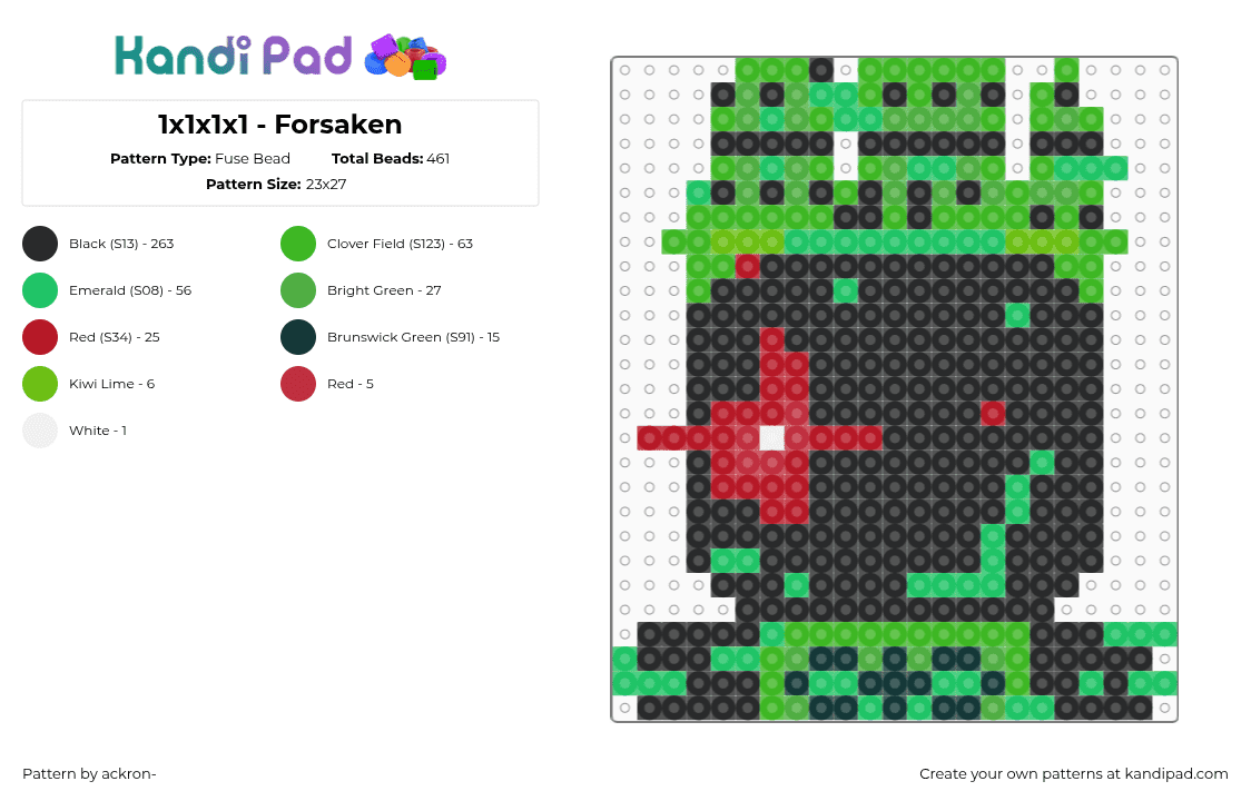 1x1x1x1 - Forsaken - Fuse Bead Pattern by ackron- on Kandi Pad - black,green