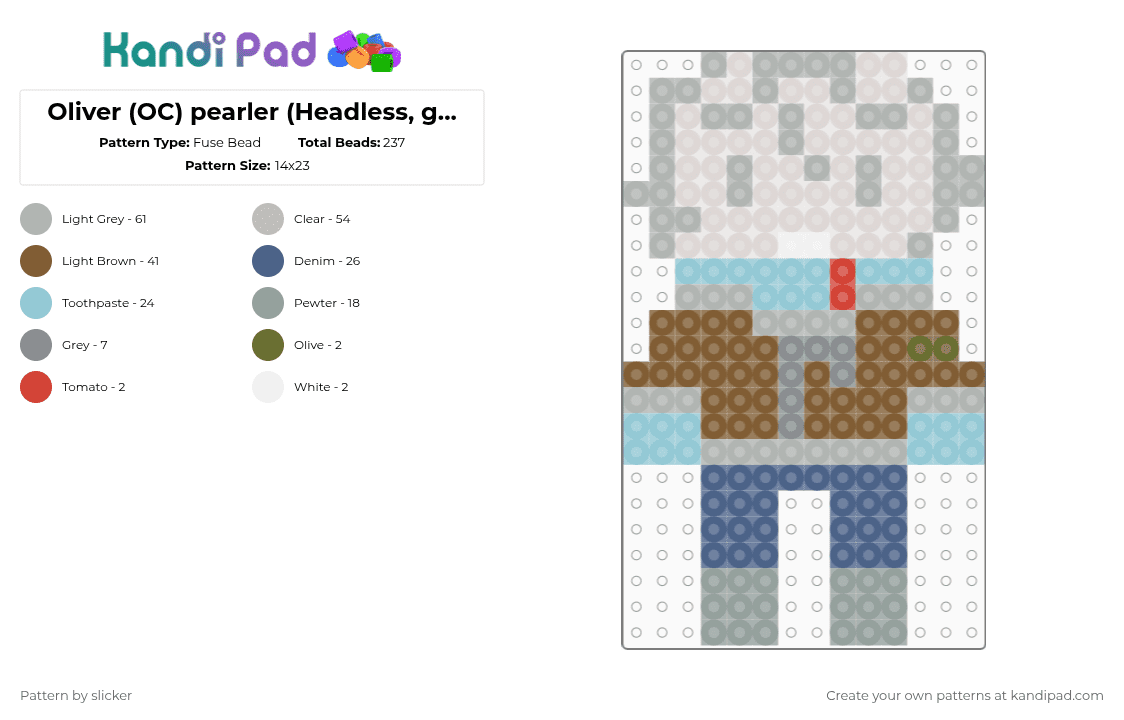 Oliver (OC) pearler (Headless, gore warning) - Fuse Bead Pattern by slicker on Kandi Pad - beige,tan,oc,gore,ghost