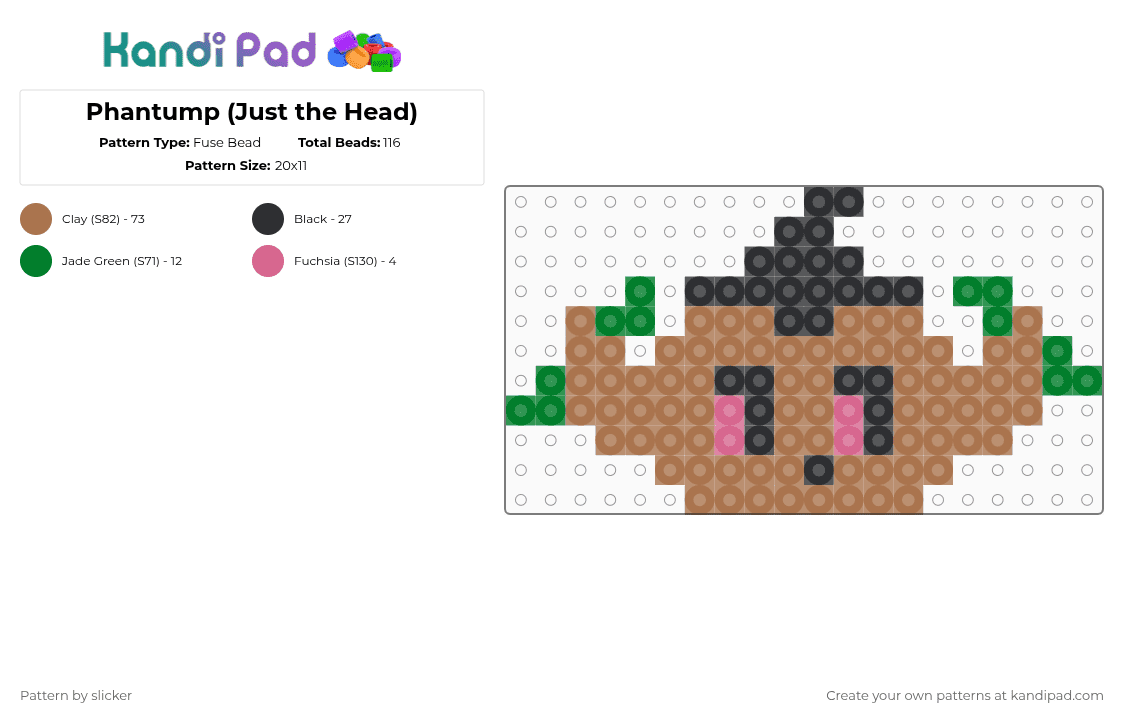 Phantump (Just the Head) - Fuse Bead Pattern by slicker on Kandi Pad - tan,ghost,pokemon,stump,ghost type,phantump