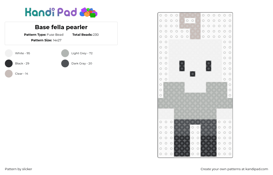 Base fella pearler - Fuse Bead Pattern by slicker on Kandi Pad - character,template,base,gray,white