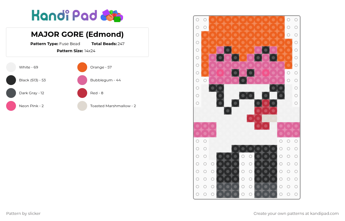 MAJOR GORE (Edmond) - Fuse Bead Pattern by slicker on Kandi Pad - pink,orange,ghost,gore,oc