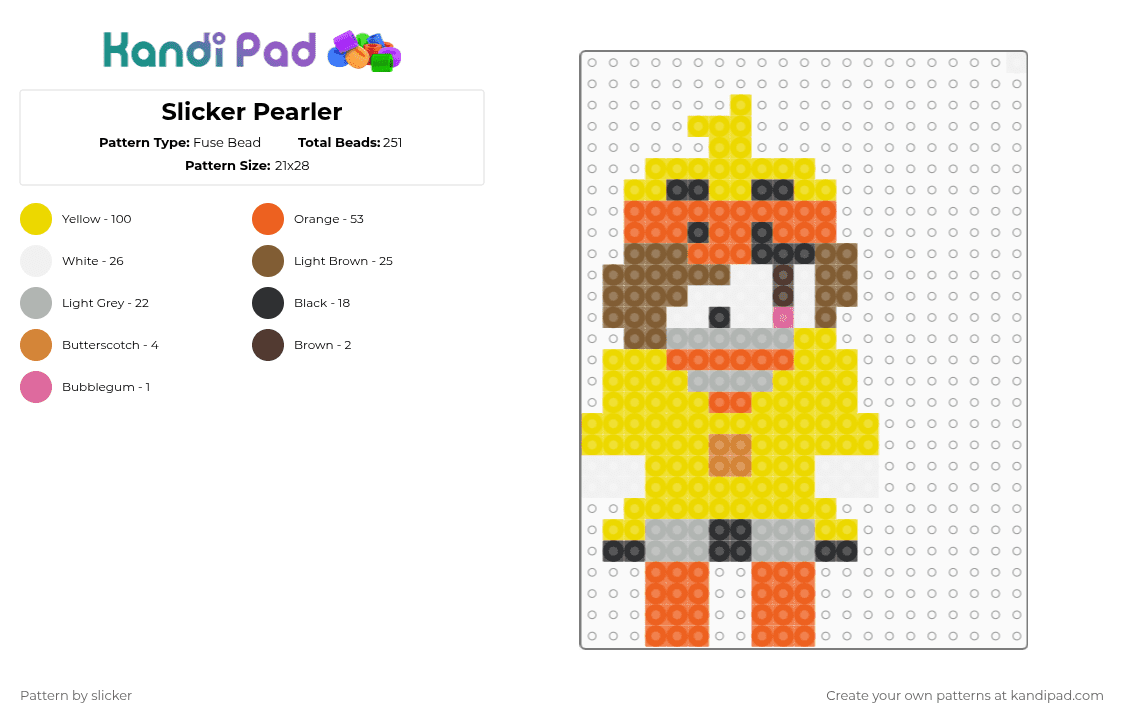 Slicker Pearler - Fuse Bead Pattern by slicker on Kandi Pad - slicker,character,yellow,orange,oc,ghost