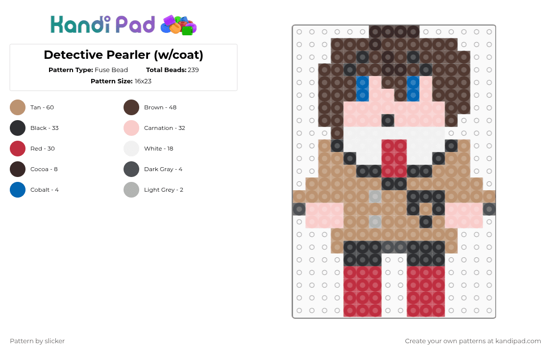 Detective Pearler (w/coat) - Fuse Bead Pattern by slicker on Kandi Pad - beige,brown,trenchcoat,detective,fellow,original character