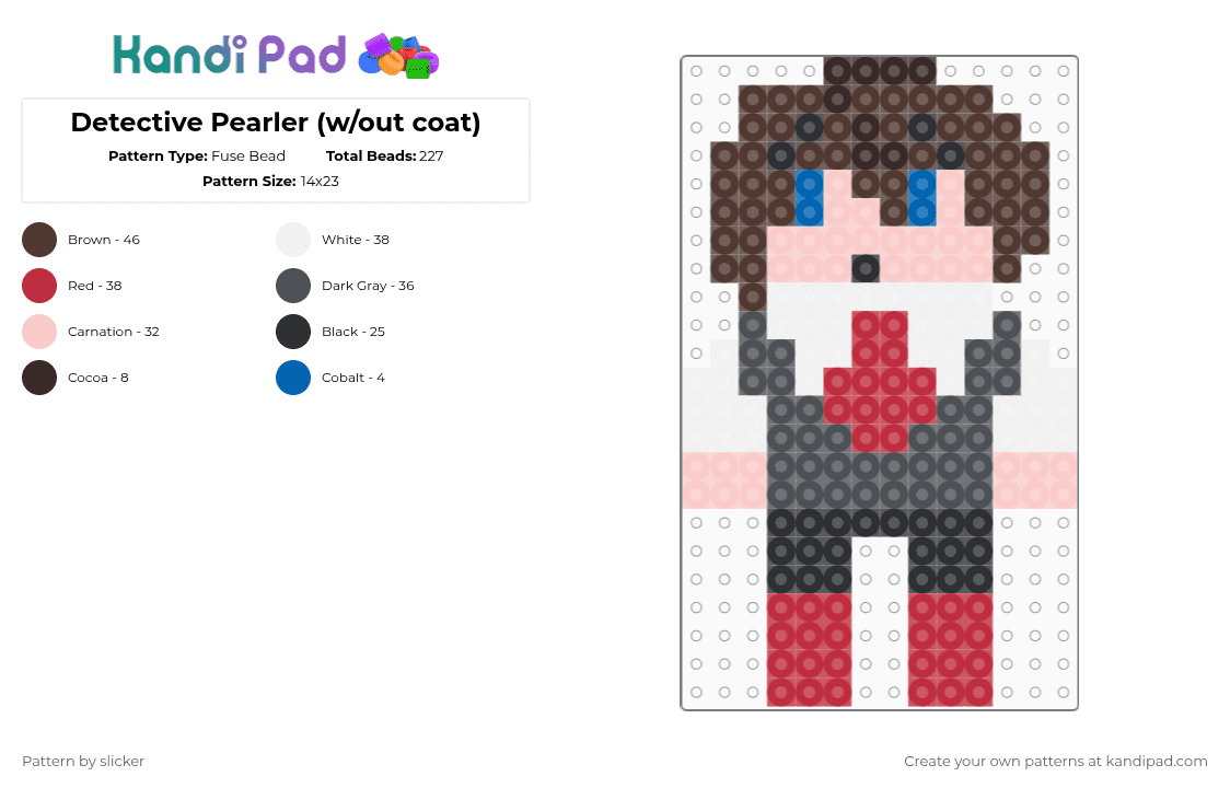 Detective Pearler (w/out coat) - Fuse Bead Pattern by slicker on Kandi Pad - beige,brown,red,gray,detective,fellow,original character