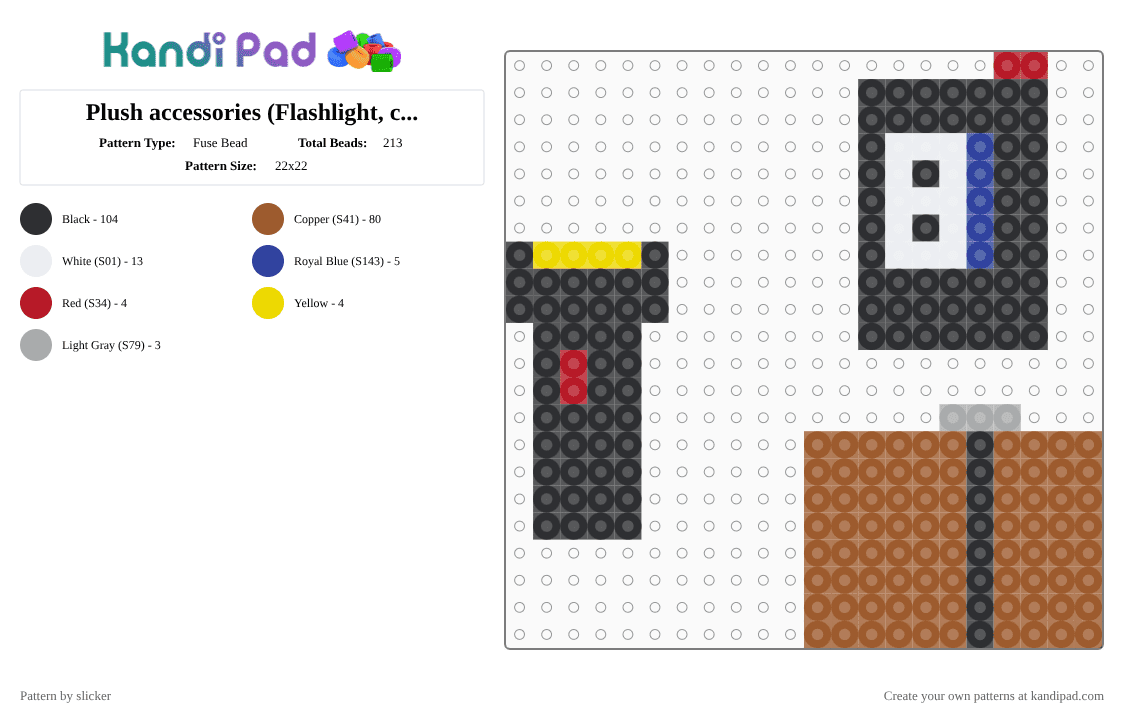 Plush accessories (Flashlight, cassette player, lighter. - Fuse Bead Pattern by slicker on Kandi Pad - black, tan
