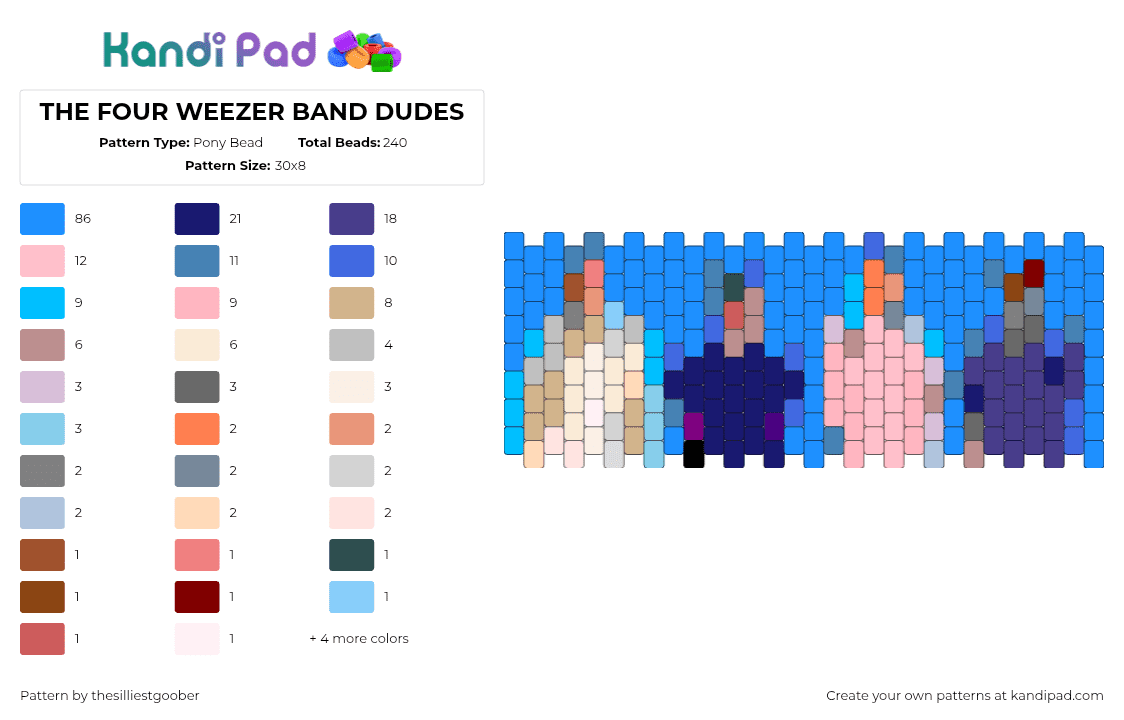 THE FOUR WEEZER BAND DUDES - Pony Bead Pattern by thesilliestgoober on Kandi Pad - 