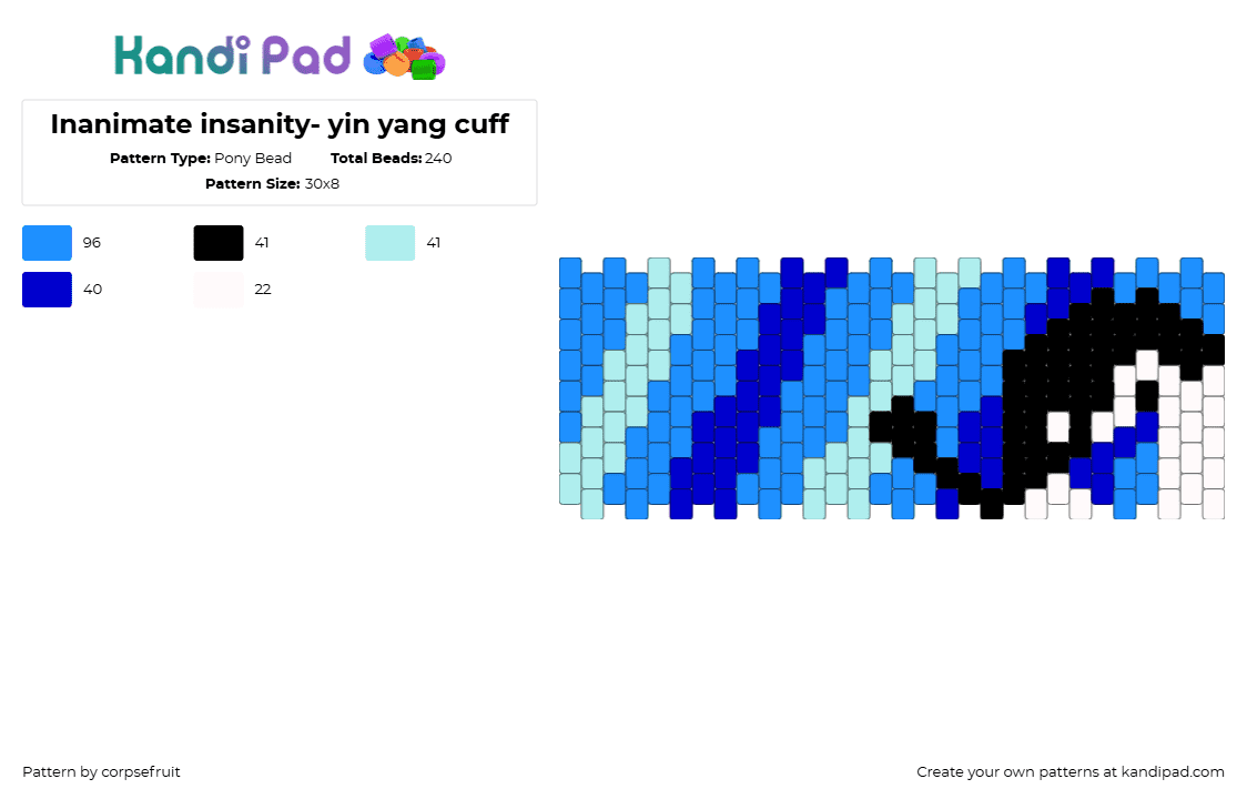 Inanimate insanity- yin yang cuff - Pony Bead Pattern by corpsefruit on Kandi Pad - light blue,inanimate insanity,inanimate,insanity,object shows,object,cuff