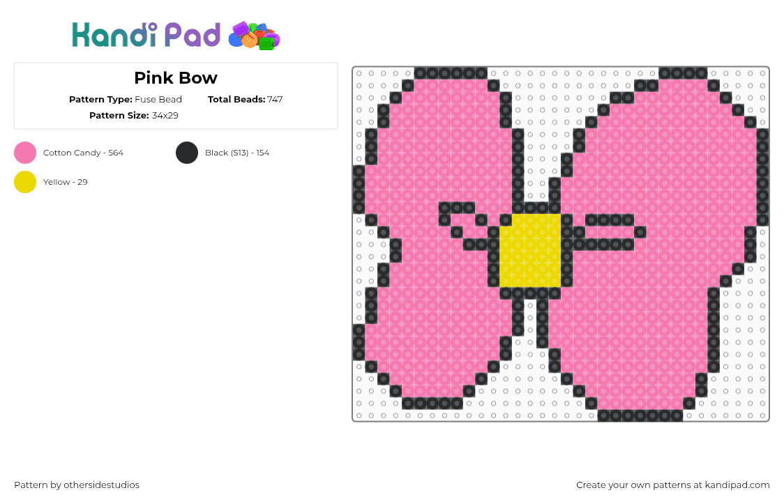 Pink Bow - Fuse Bead Pattern by othersidestudios on Kandi Pad - pink