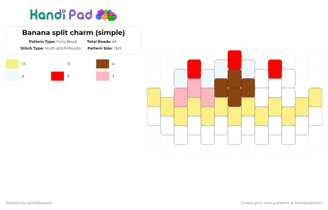 Banana split charm (simple) - Pony Bead Pattern by sarahkkearns on Kandi Pad - yellow