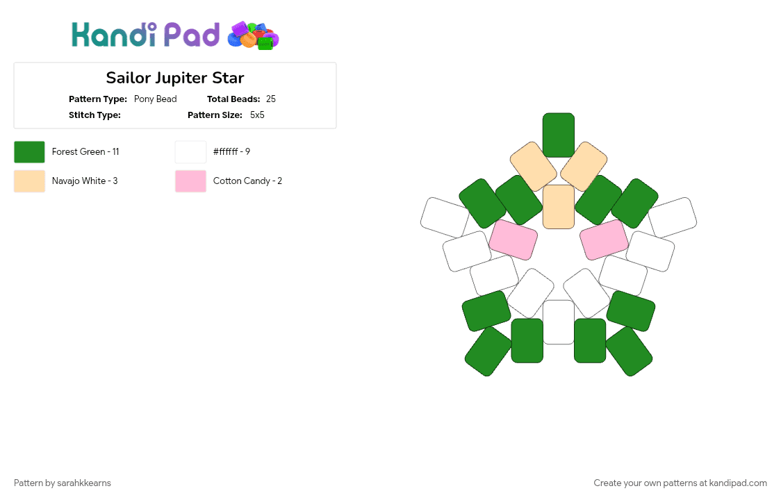 Sailor Jupiter Star - Pony Bead Pattern by sarahkkearns on Kandi Pad - green