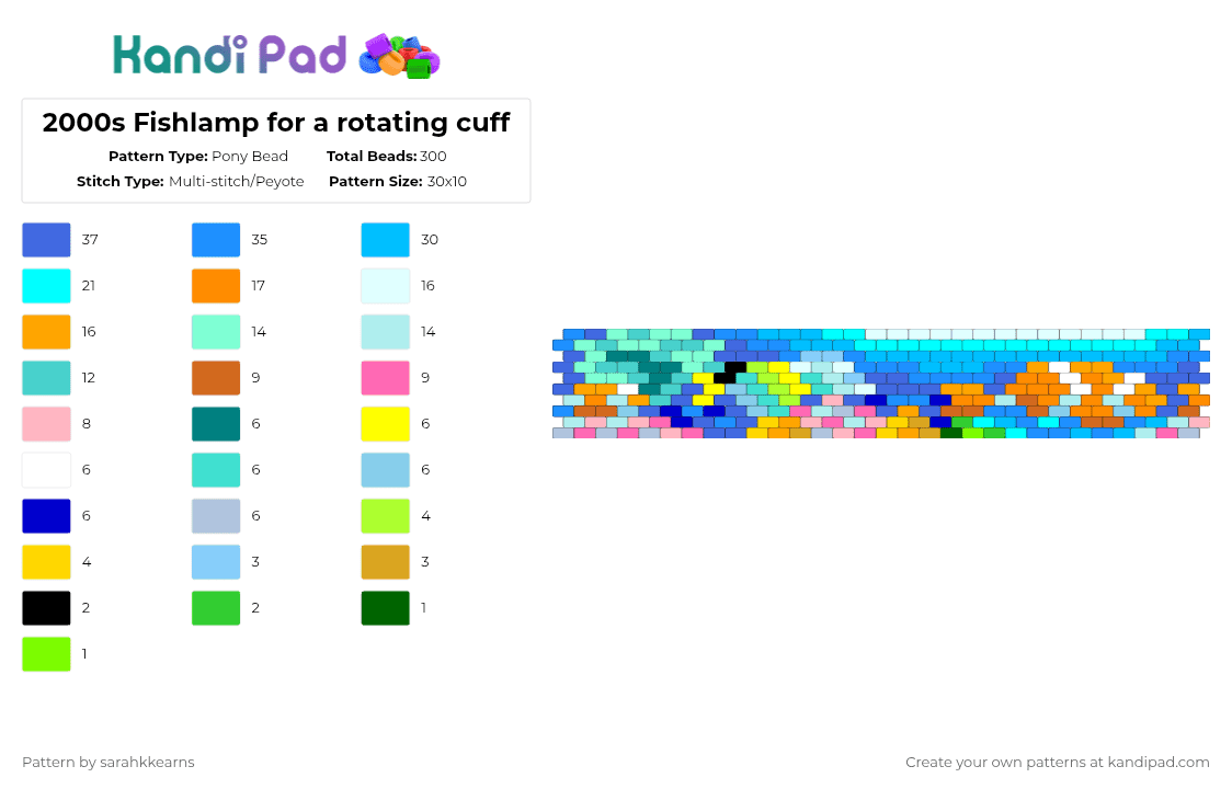 2000s Fishlamp - Pony Bead Pattern by sarahkkearns on Kandi Pad - light blue,blue,orange