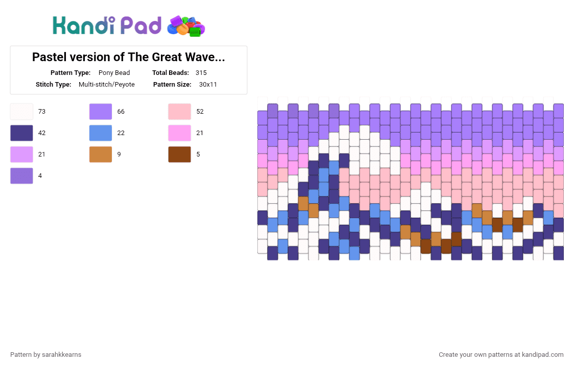 Pastel version of The Great Wave of Kanagawa (Credit goes to @sillyfssh) - Pony Bead Pattern by sarahkkearns on Kandi Pad - pink,purple
