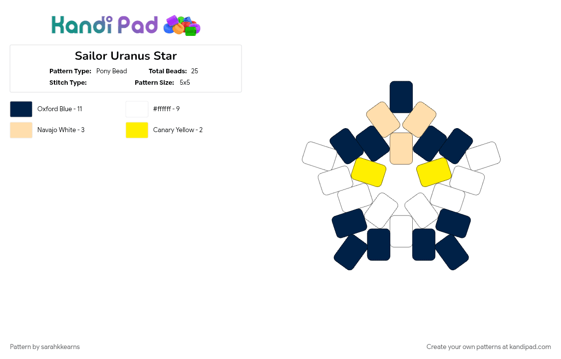 Sailor Uranus Star - Pony Bead Pattern by sarahkkearns on Kandi Pad - blue