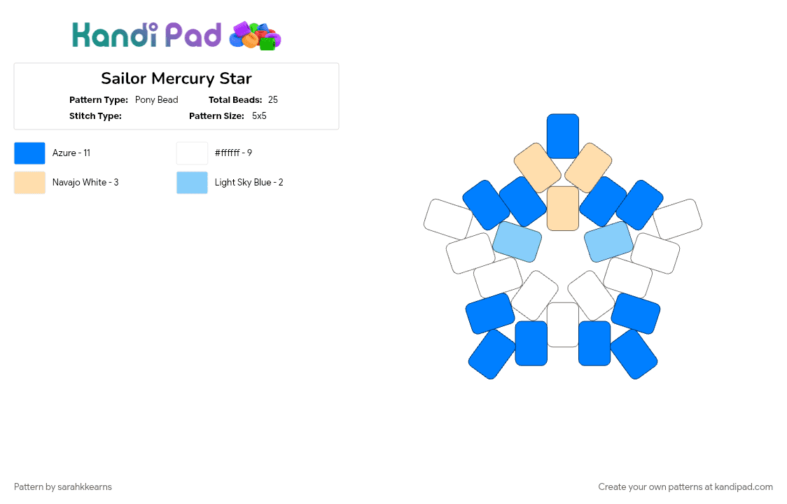 Sailor Mercury Star - Pony Bead Pattern by sarahkkearns on Kandi Pad - blue