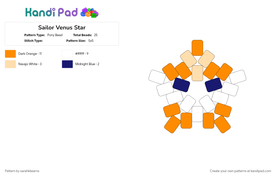 Sailor Venus Star - Pony Bead Pattern by sarahkkearns on Kandi Pad - orange