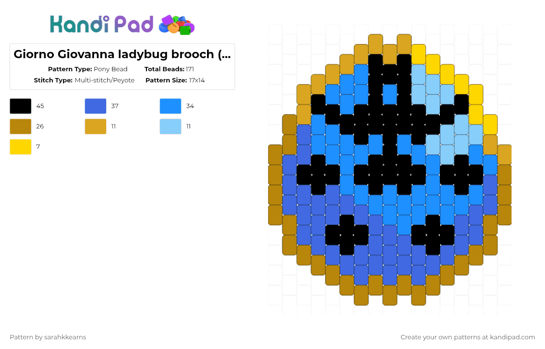 Giorno Giovanna ladybug brooch (magenta suit) - Pony Bead Pattern by sarahkkearns on Kandi Pad - blue, gold, light blue