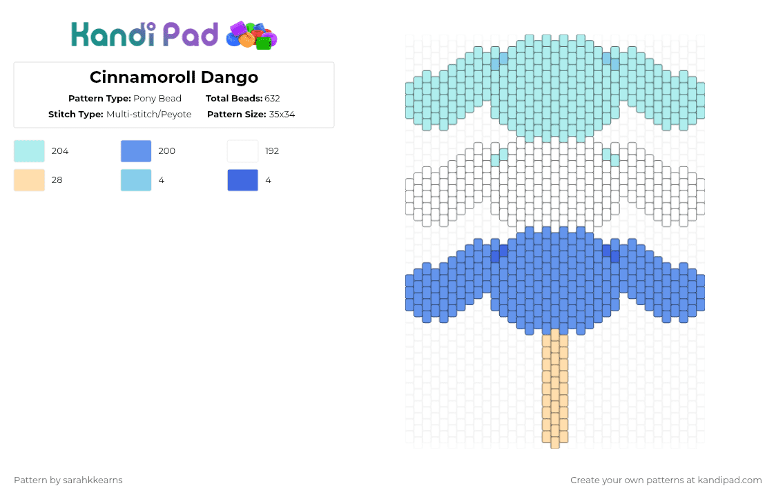 Cinnamoroll Dango - Pony Bead Pattern by sarahkkearns on Kandi Pad - light blue