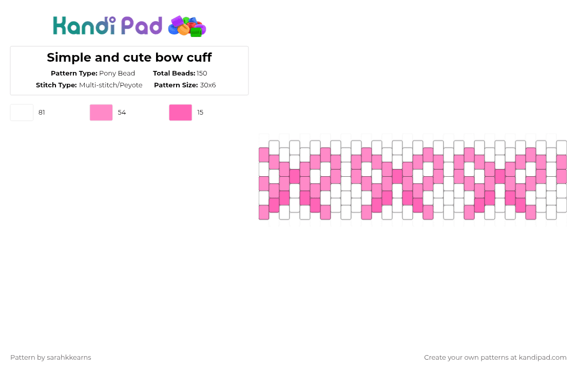 Pink and white bow cuff - Pony Bead Pattern by sarahkkearns on Kandi Pad - pink,white