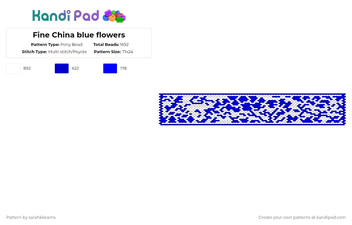 Fine China blue flowers - Pony Bead Pattern by sarahkkearns on Kandi Pad - purple,white