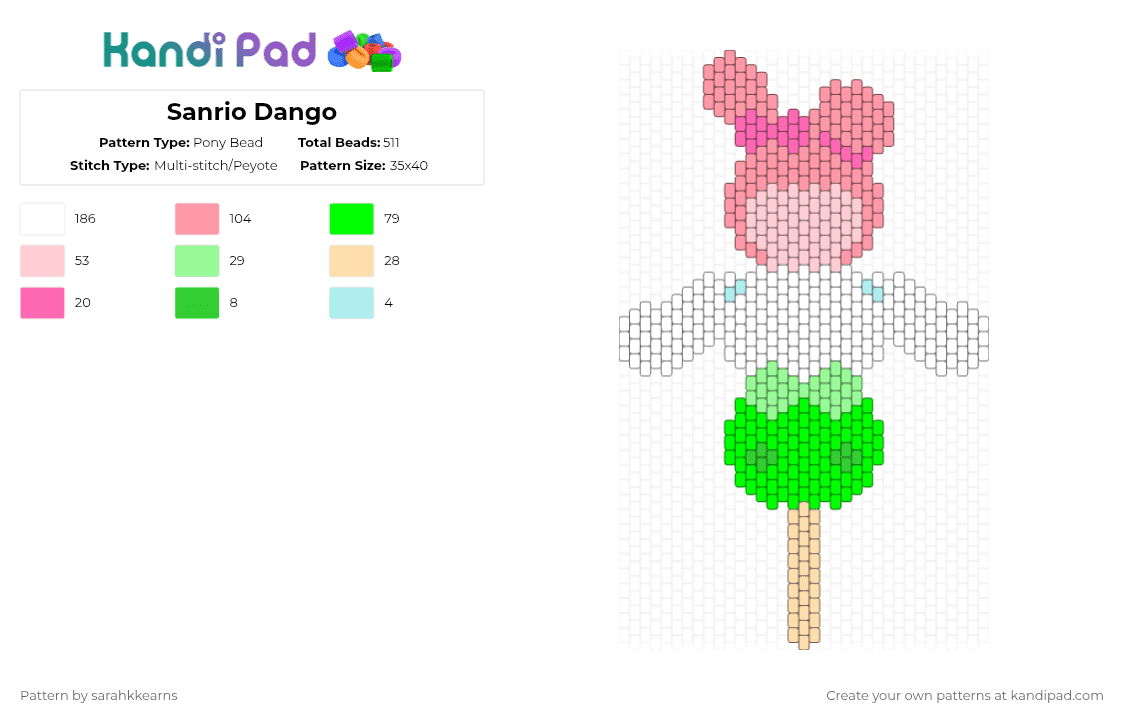 Sanrio Dango - Pony Bead Pattern by sarahkkearns on Kandi Pad - beige,pink,green