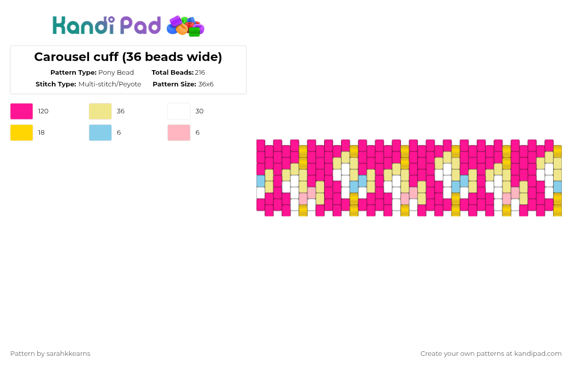 Carousel cuff (36 beads wide) - Pony Bead Pattern by sarahkkearns on Kandi Pad - pink