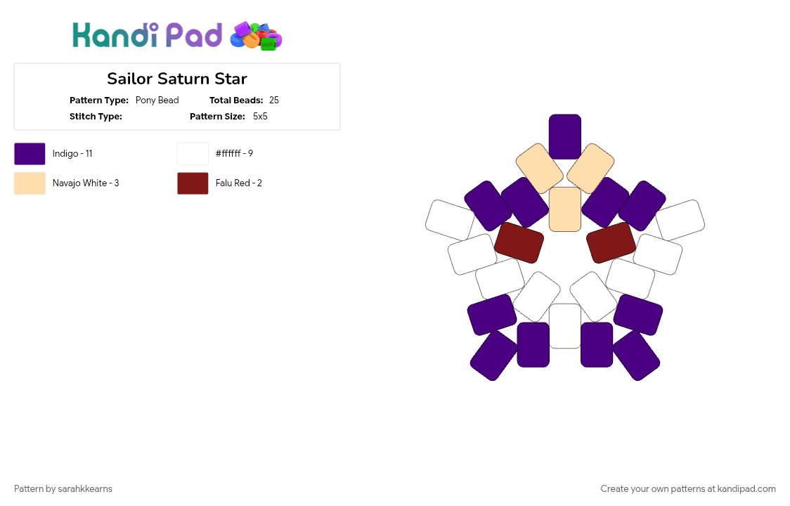 Sailor Saturn Star - Pony Bead Pattern by sarahkkearns on Kandi Pad - purple
