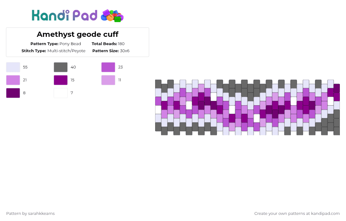 Amethyst geode cuff - Pony Bead Pattern by sarahkkearns on Kandi Pad - pink,gray