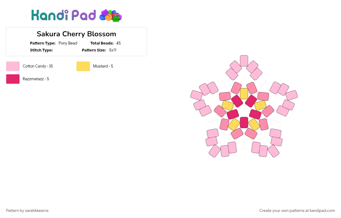 Sakura Cherry Blossom - Pony Bead Pattern by sarahkkearns on Kandi Pad - pink