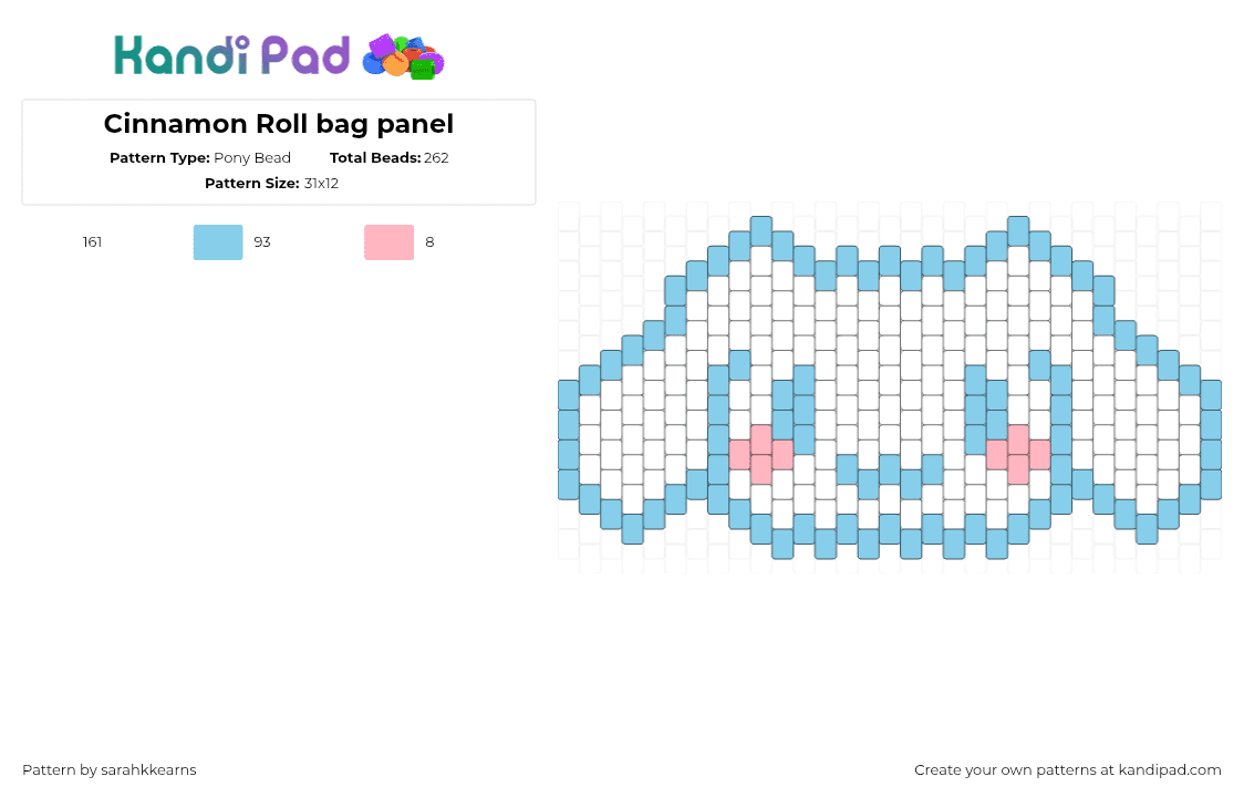 Cinnamoroll bag panel - Pony Bead Pattern by sarahkkearns on Kandi Pad - white,light blue