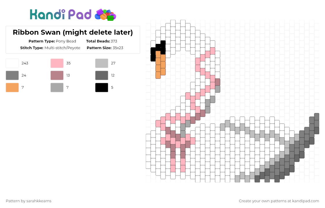 Ribbon Swan - Pony Bead Pattern by sarahkkearns on Kandi Pad - white,pink,gray,beige
