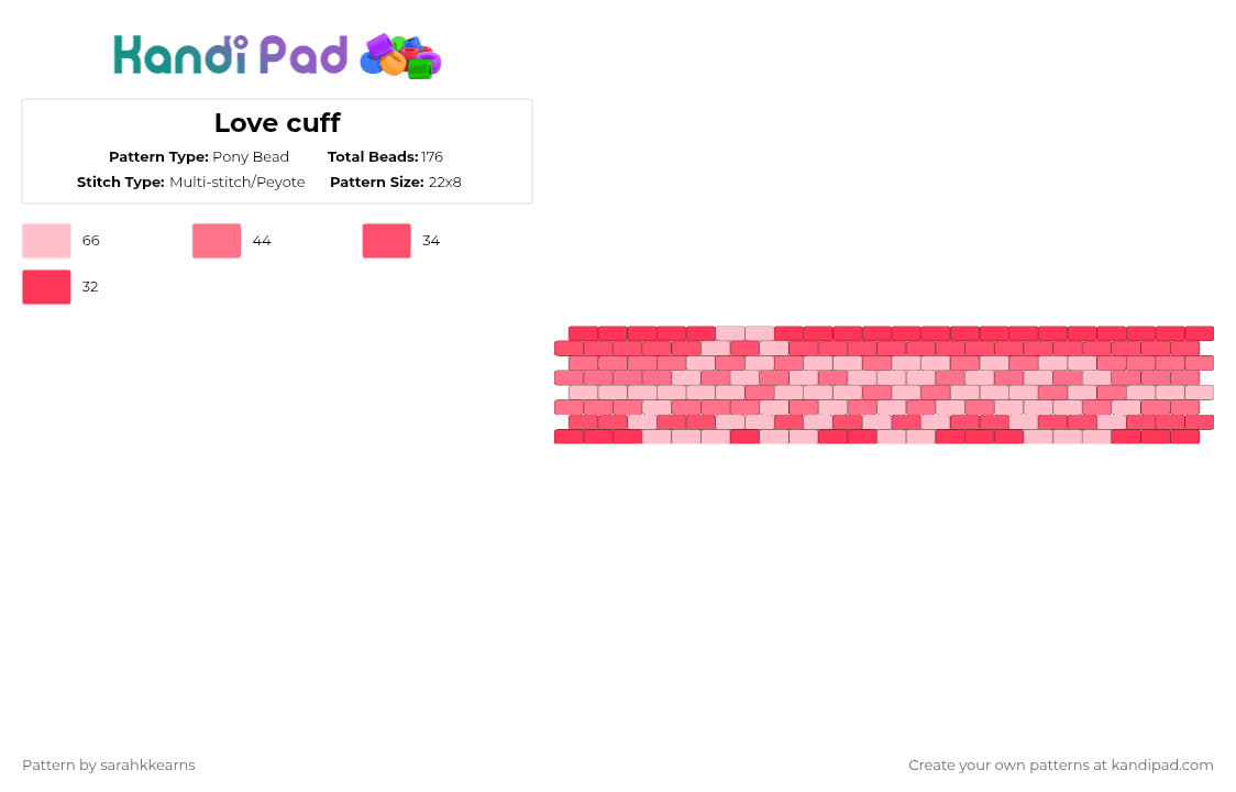 Love cuff - Pony Bead Pattern by sarahkkearns on Kandi Pad - pink,red