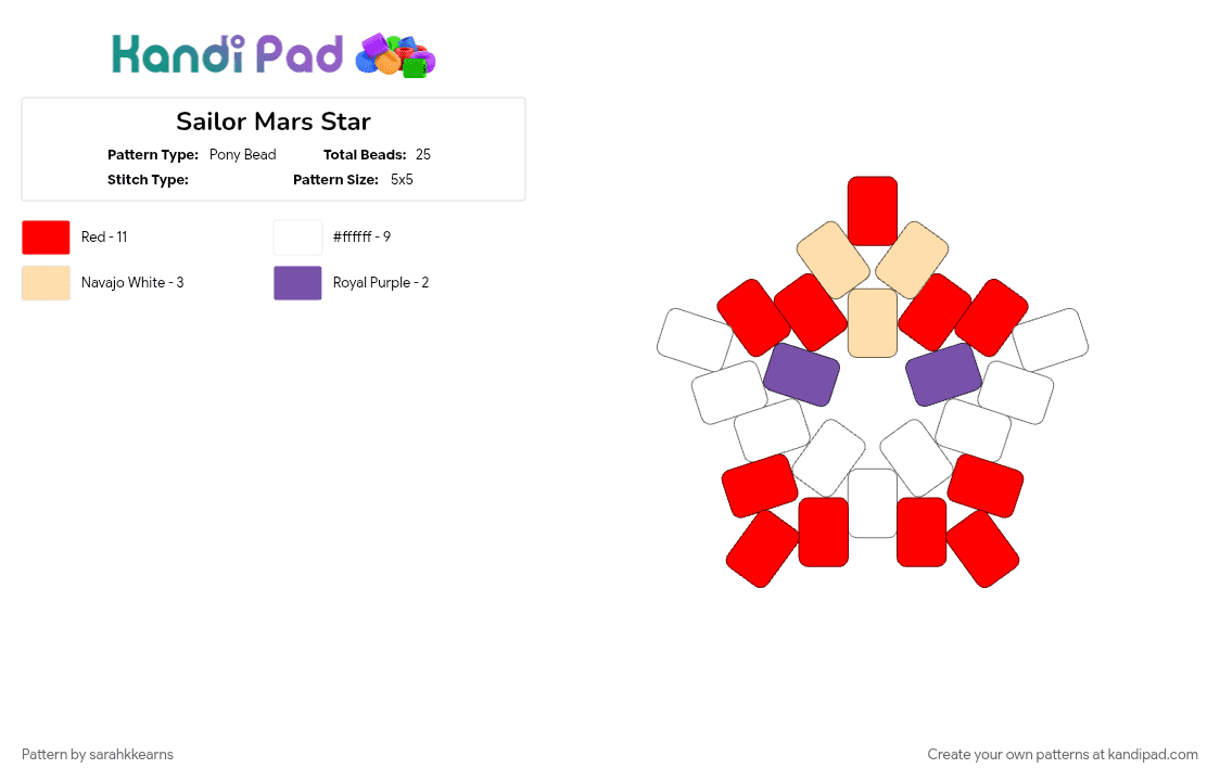 Sailor Mars Star - Pony Bead Pattern by sarahkkearns on Kandi Pad - red