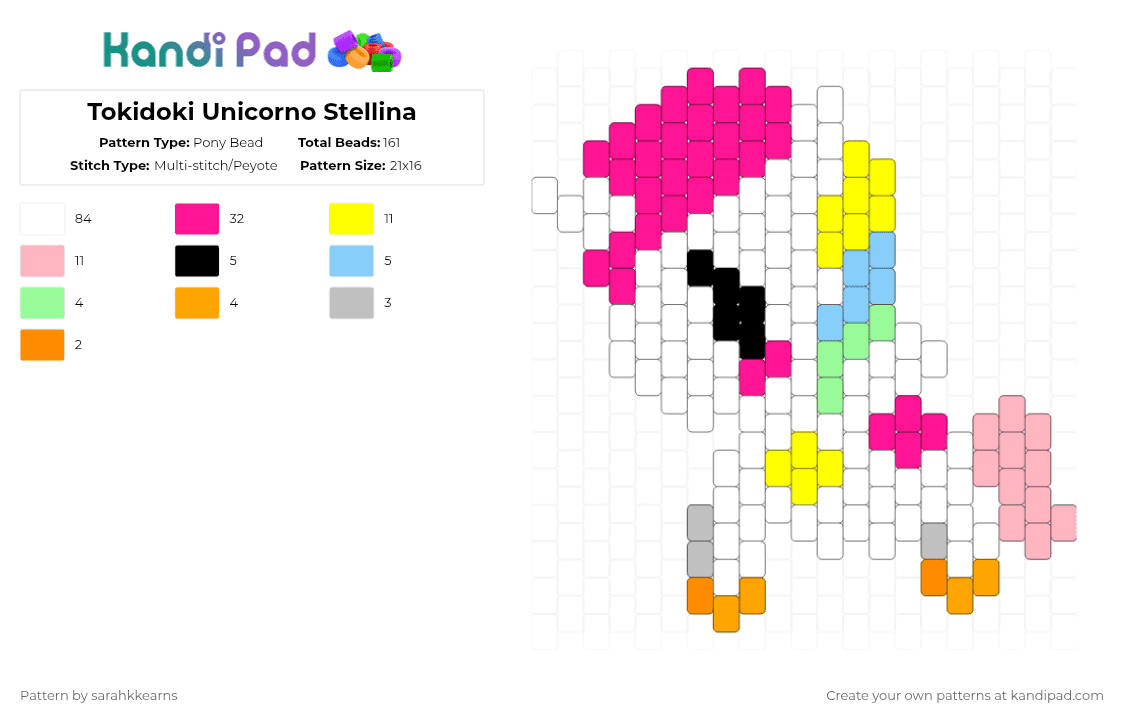 Tokidoki Unicorno Stellina - Pony Bead Pattern by sarahkkearns on Kandi Pad - white,pink,yellow