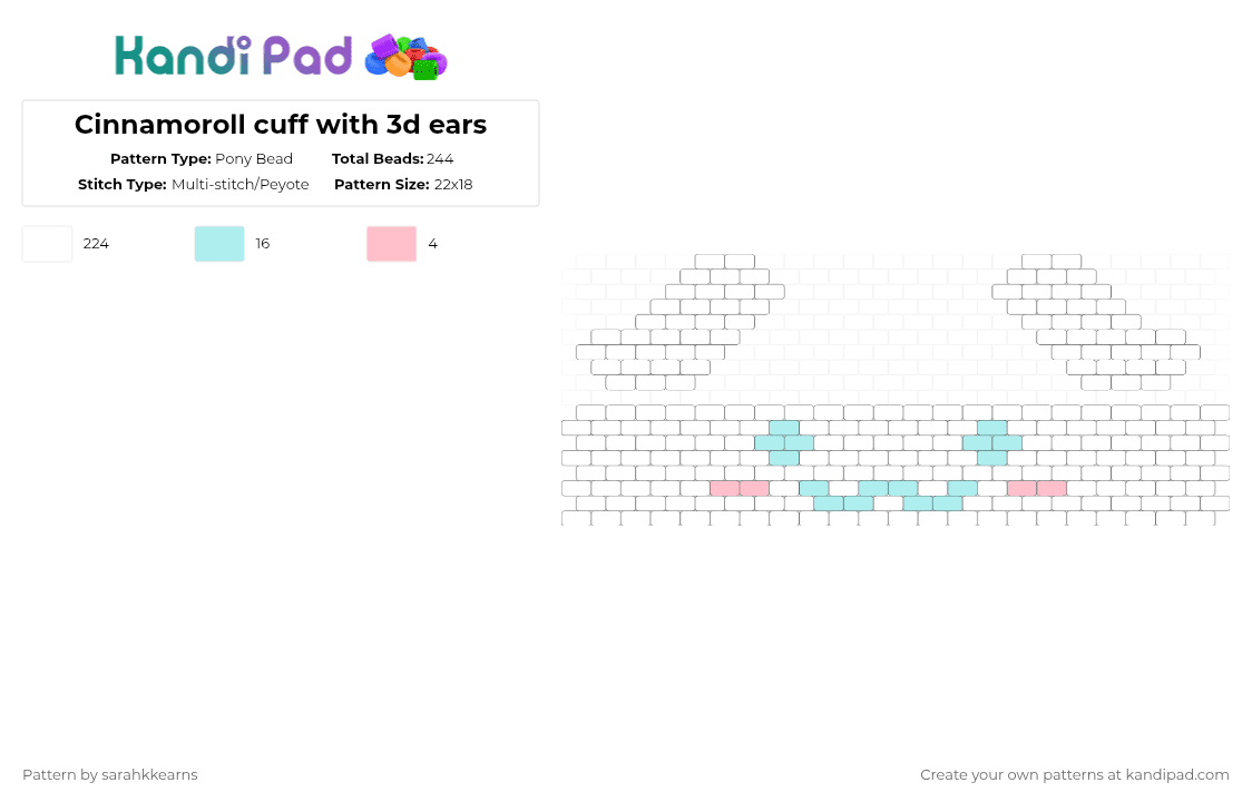 Cinnamoroll cuff with 3d ears - Pony Bead Pattern by sarahkkearns on Kandi Pad - white,light blue