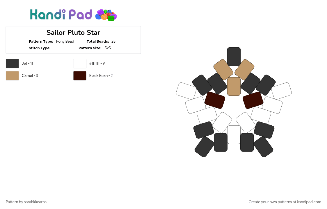 Sailor Pluto Star - Pony Bead Pattern by sarahkkearns on Kandi Pad - beige, brown, white