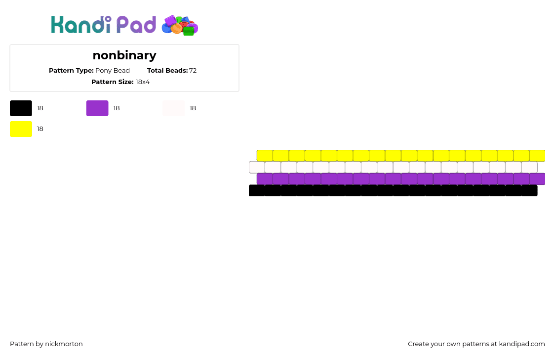 nonbinary - Pony Bead Pattern by nickmorton on Kandi Pad - nonbinary,pride,enby,bracelet,cuff,yellow,purple