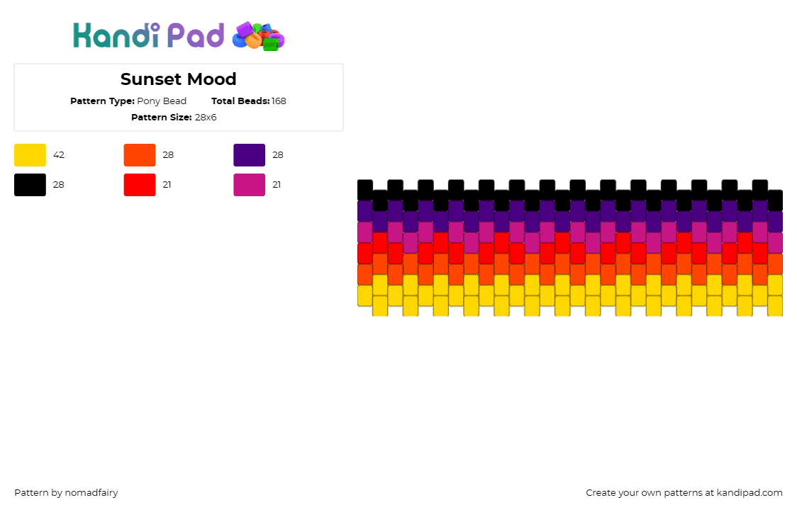 Sunset Mood - Pony Bead Pattern by nomadfairy on Kandi Pad - sunset,gradient,cuff,yellow,orange,purple