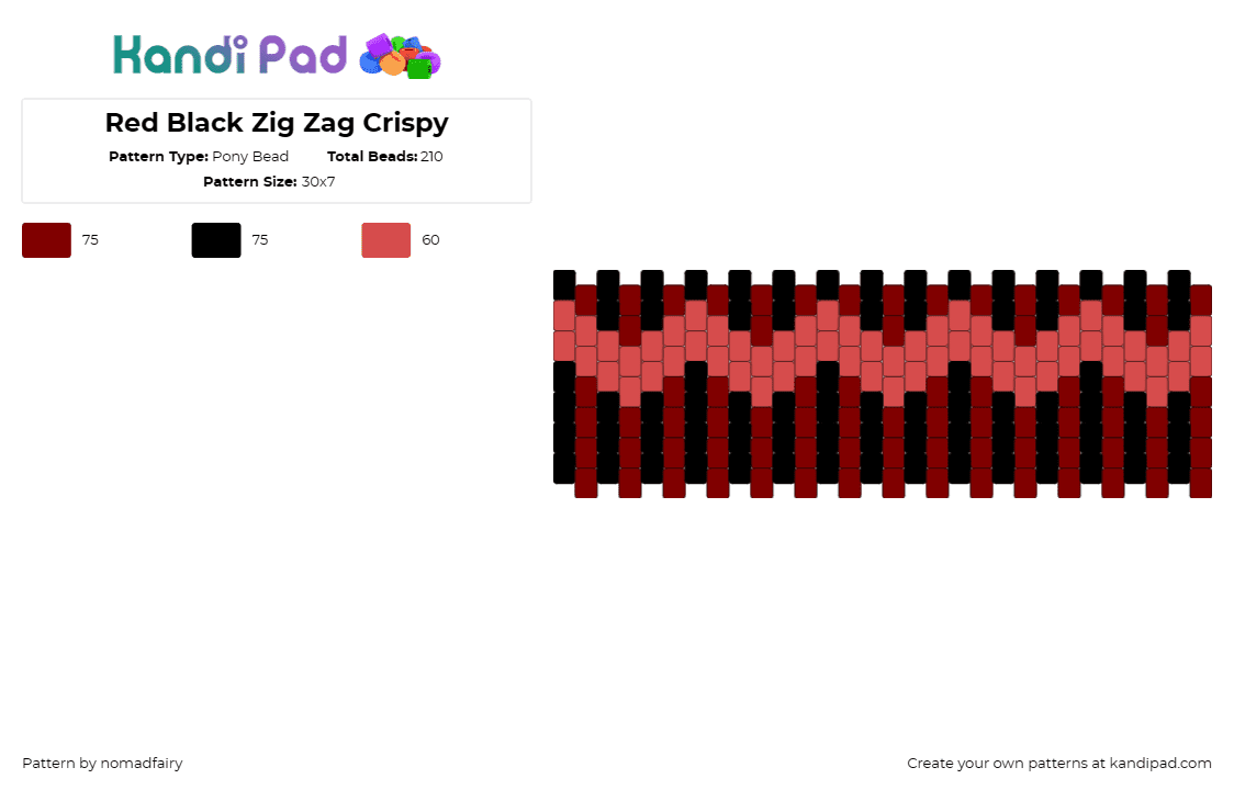 Red Black Zig Zag Crispy - Pony Bead Pattern by nomadfairy on Kandi Pad - zig zag,vertical,stripes,cuff,red,black