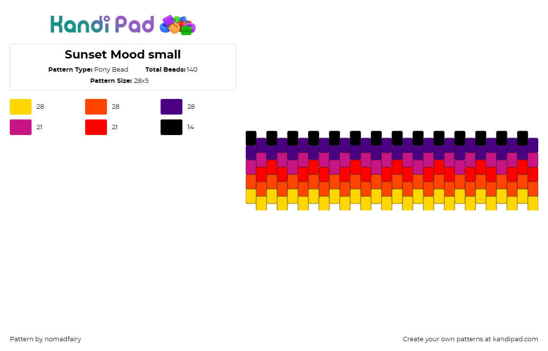 Sunset Mood small - Pony Bead Pattern by nomadfairy on Kandi Pad - sunset,gradient,cuff,orange,purple