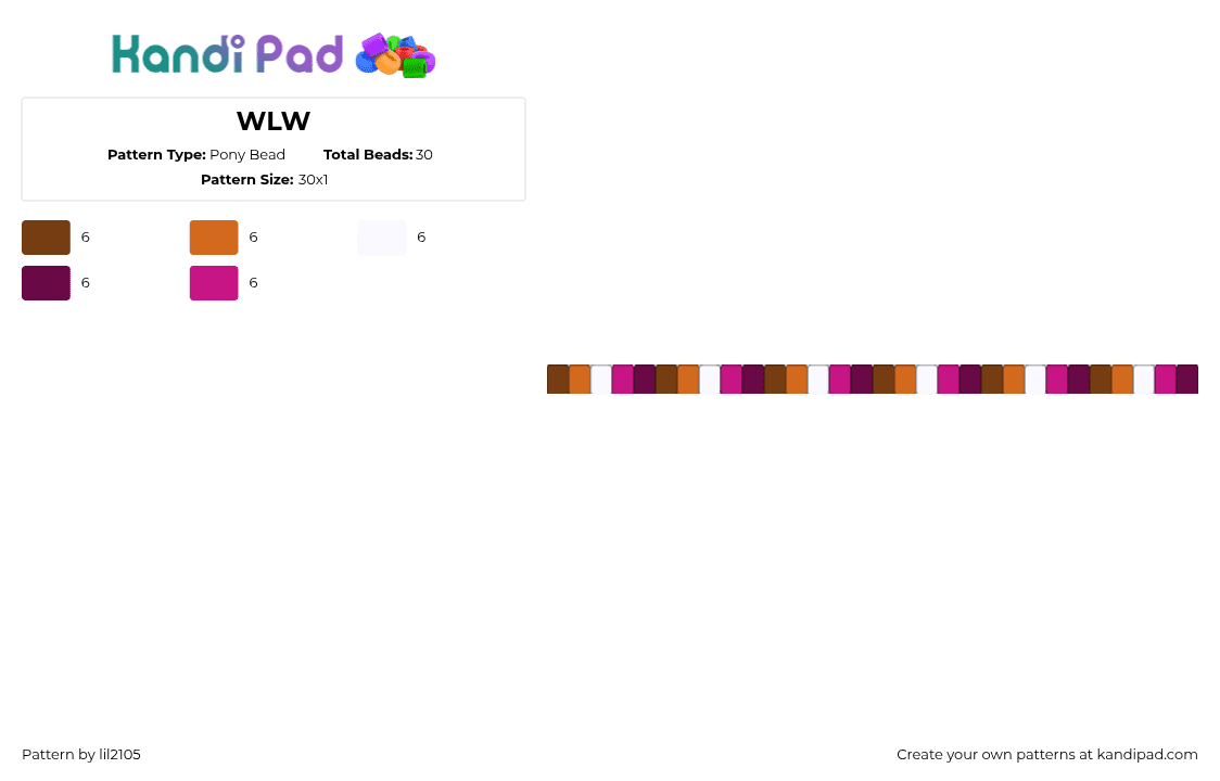 WLW - Pony Bead Pattern by lil2105 on Kandi Pad - lesbian,pride,single,bracelet,pink,orange,brown