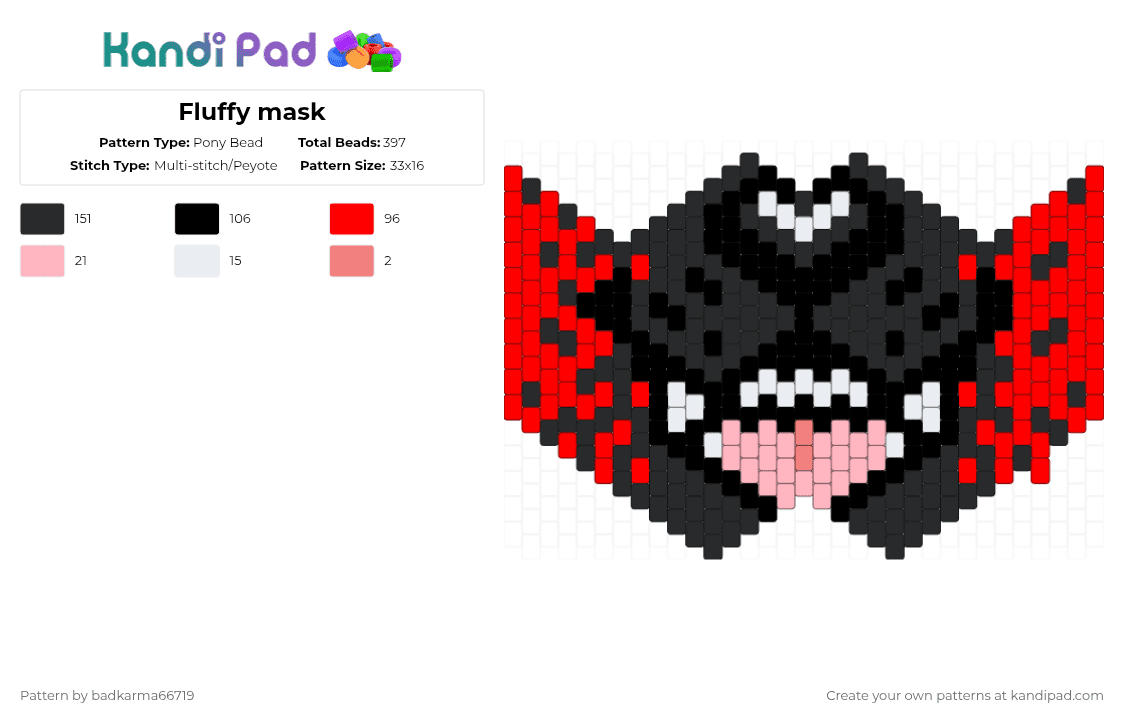 Fluffy mask - Pony Bead Pattern by badkarma66719 on Kandi Pad - black,red