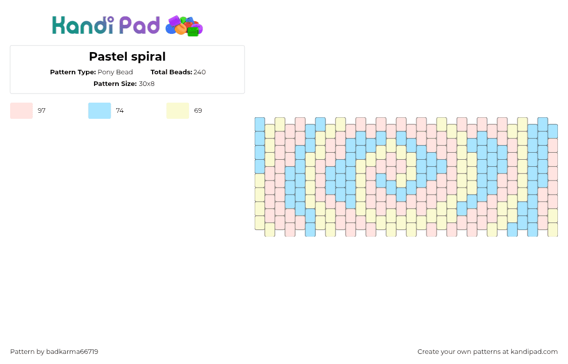 Pastel spiral - Pony Bead Pattern by badkarma66719 on Kandi Pad - spiral,pastel,trippy,cuff,pink,light blue