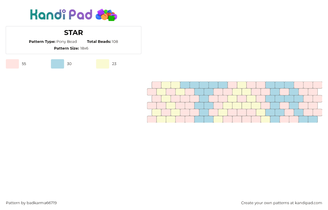 STAR - Pony Bead Pattern by badkarma66719 on Kandi Pad - pastel,star,text,cuff,pink,light blue