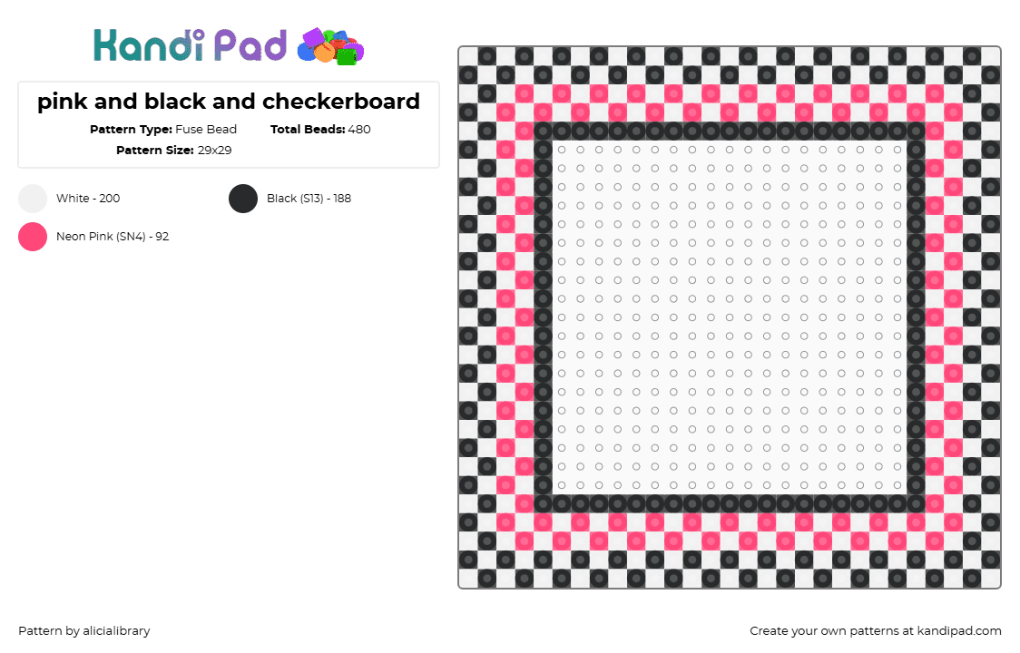 pink and black and checkerboard - Fuse Bead Pattern by alicialibrary on Kandi Pad - checkered,frame,scene,photo,pink,black