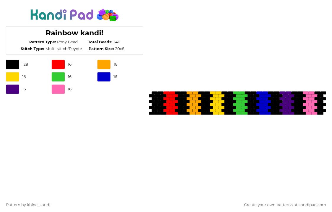 Rainbow kandi! - Pony Bead Pattern by khloe_kandi on Kandi Pad - black,purple