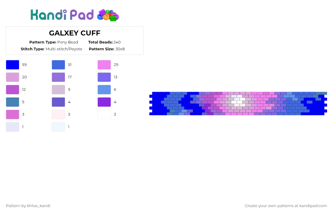 GALXEY CUFF - Pony Bead Pattern by khloe_kandi on Kandi Pad - purple,blue,pink